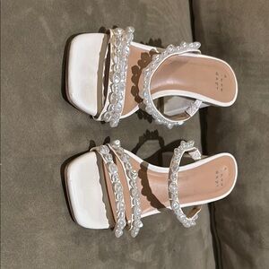 Zara White Pearl-Embellished Heels